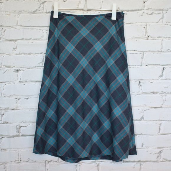 Talbots Teal Navy Plaid Wool Blend Maxi Skirt - Picture 1 of 6
